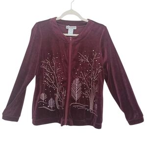 Seventh Avenue Cardigan Size Medium Burgundy/Purple Silver‎ Winter Design